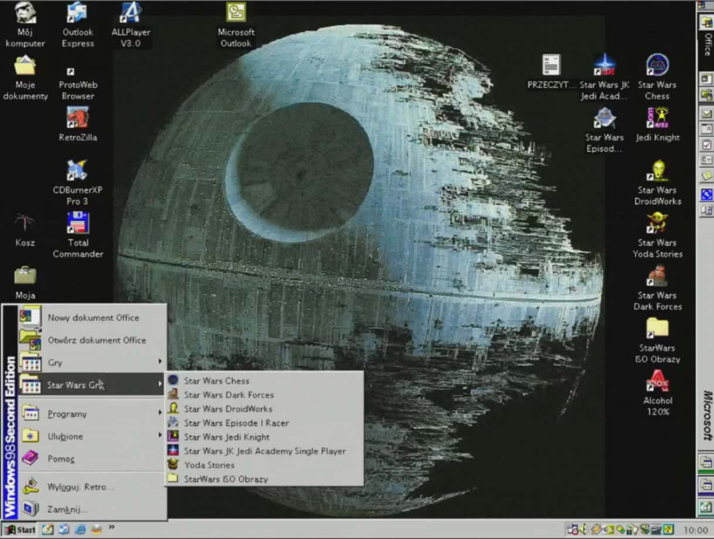 pulpit komputera z systemem Windows 98 przygotowany na Star Wars Day